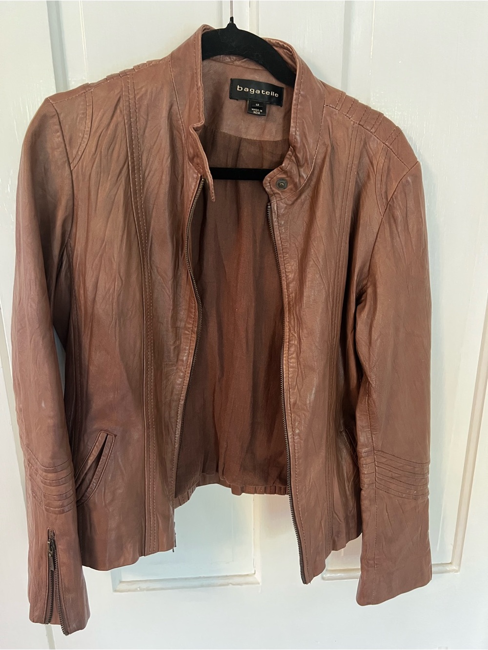 bagatelle Women's Tan Brown Leather Moto Jacket